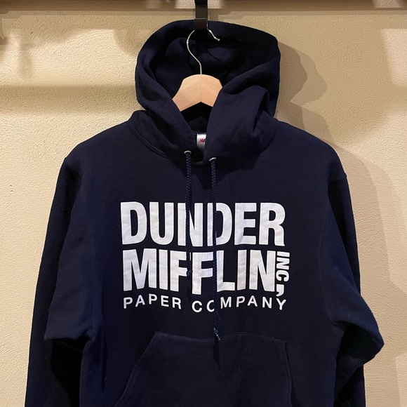 Jerzees Dunder Mifflin The Office Navy Blue Pullover Hoodie Sweatshirt Unisex S - Picture 3 of 7